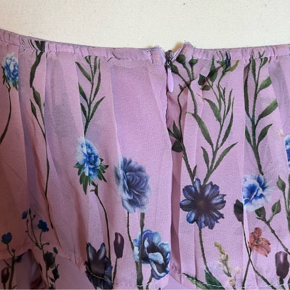 Etik@ Purple Floral Dress Mini Pleated Off-the-shoulder Woman’s Size Medium - Picture 5 of 7